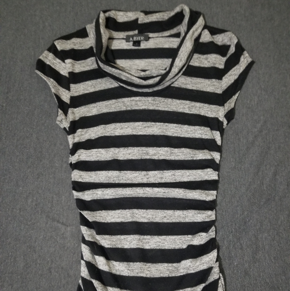 Gray and Black Striped Cowl-Neck Top